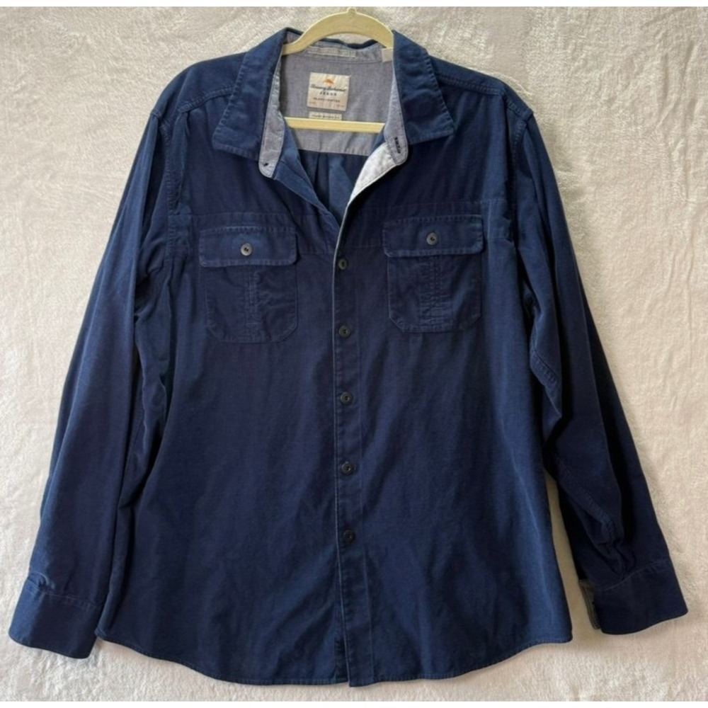 Tommy Bahama Jeans Corduroy Shirt Mens XL Navy Blue Button Up Island Modern Fit